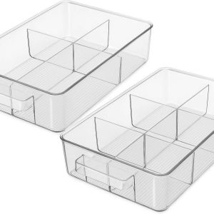 8 Clear Refrigerator Drawer Organizers with Multi Compartment Design